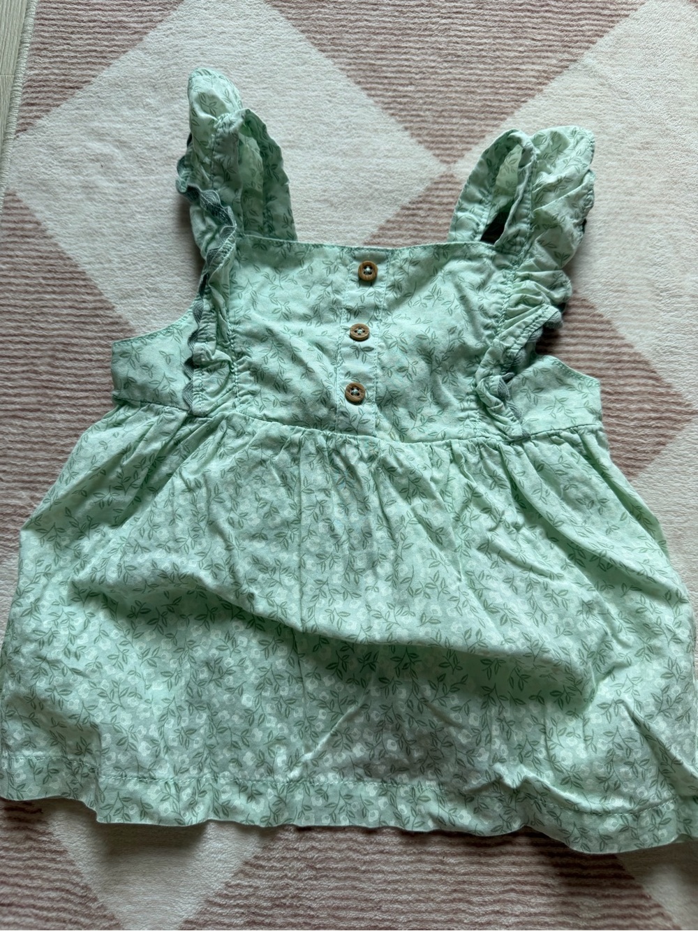Carter's Mint Green Ruffle Strap Tank with Wood Buttons